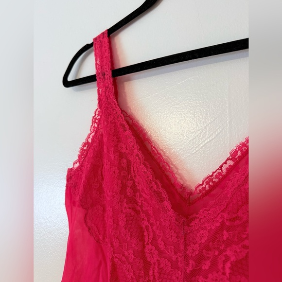 Vintage Henson-Kickernick Pink Coral Lace Slip Dress Pinup Lingerie Boudoir sz34 - Picture 4 of 16
